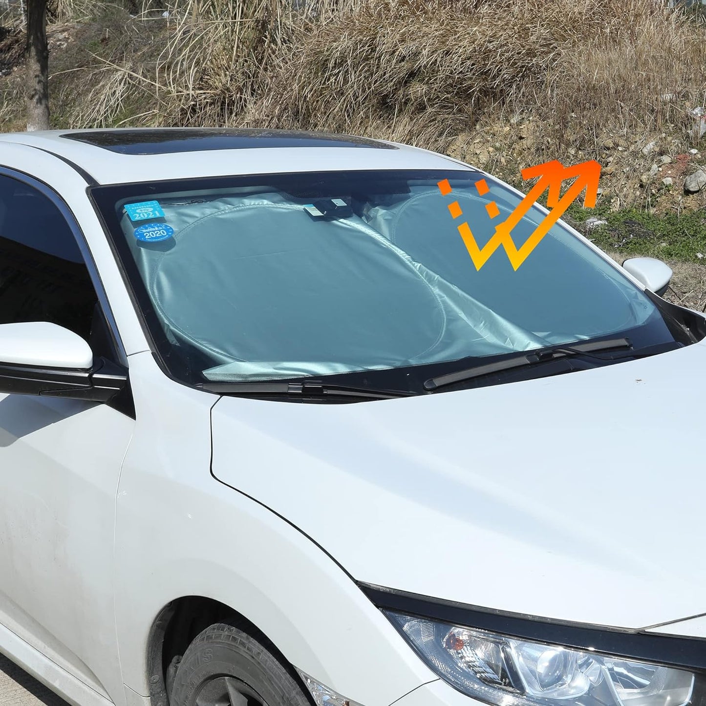 FOLDABLE WINDSHIELD SUN SHADE WITH STORAGE POUCH