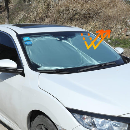 FOLDABLE WINDSHIELD SUN SHADE WITH STORAGE POUCH